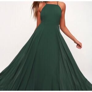 Lulu's Green - Blue Mythical Kind of Love High Neck Criss Cross Back Gown - Med